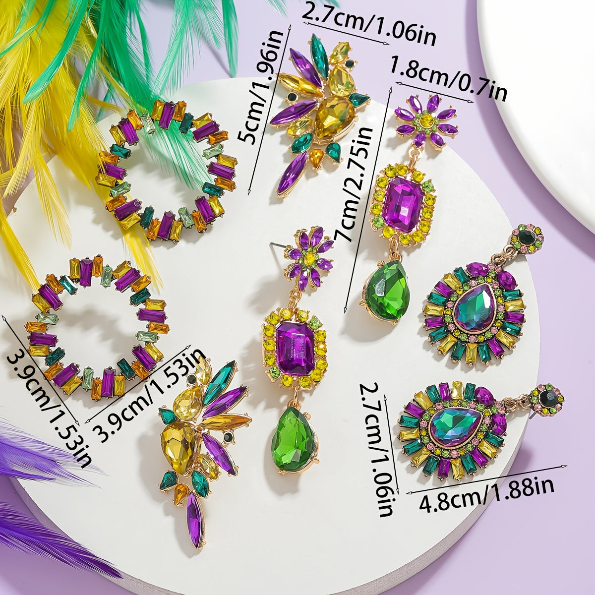 Luxurious Bohemian Rhinestone Wing Earrings with a touch of Elegance, made of Zinc Alloy and featuring Stainless Steel Posts. Perfect for Mardi Gras Day and any festive occasion, these statement dangle earrings are ideal for both daily wear and special