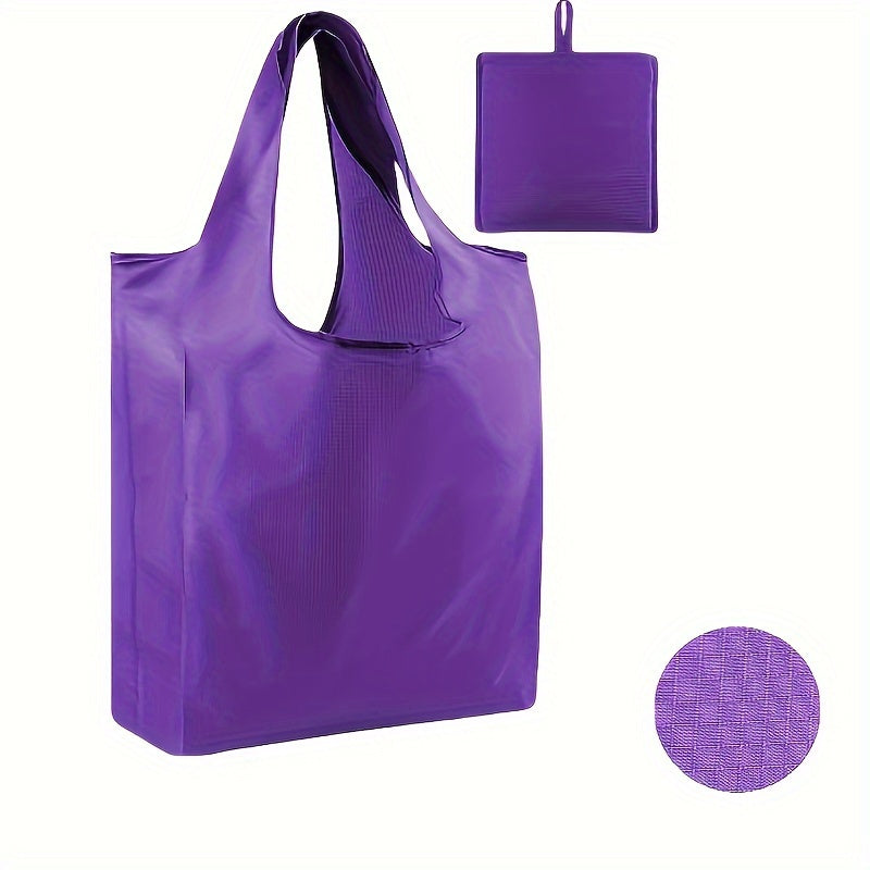 Reusable Shopping Tote Bag with Shoulder Strap, made of durable polyester material. This square grocery bag is perfect for multipurpose storage and travel. A versatile household essential.