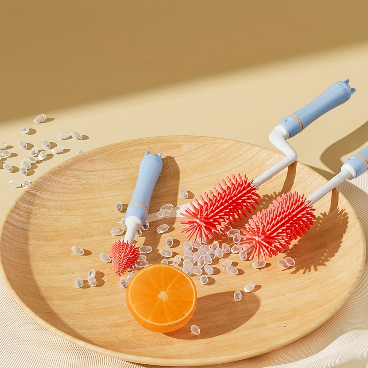 Set of 8 baby bottle brushes for household cleaning, includes drain holder, pacifier brush, and straw brush.