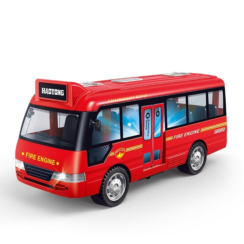 Friction-powered school bus toy with realistic sounds and flashing lights, perfect gift for youngsters. Sky blue/pink, diecast plastic.