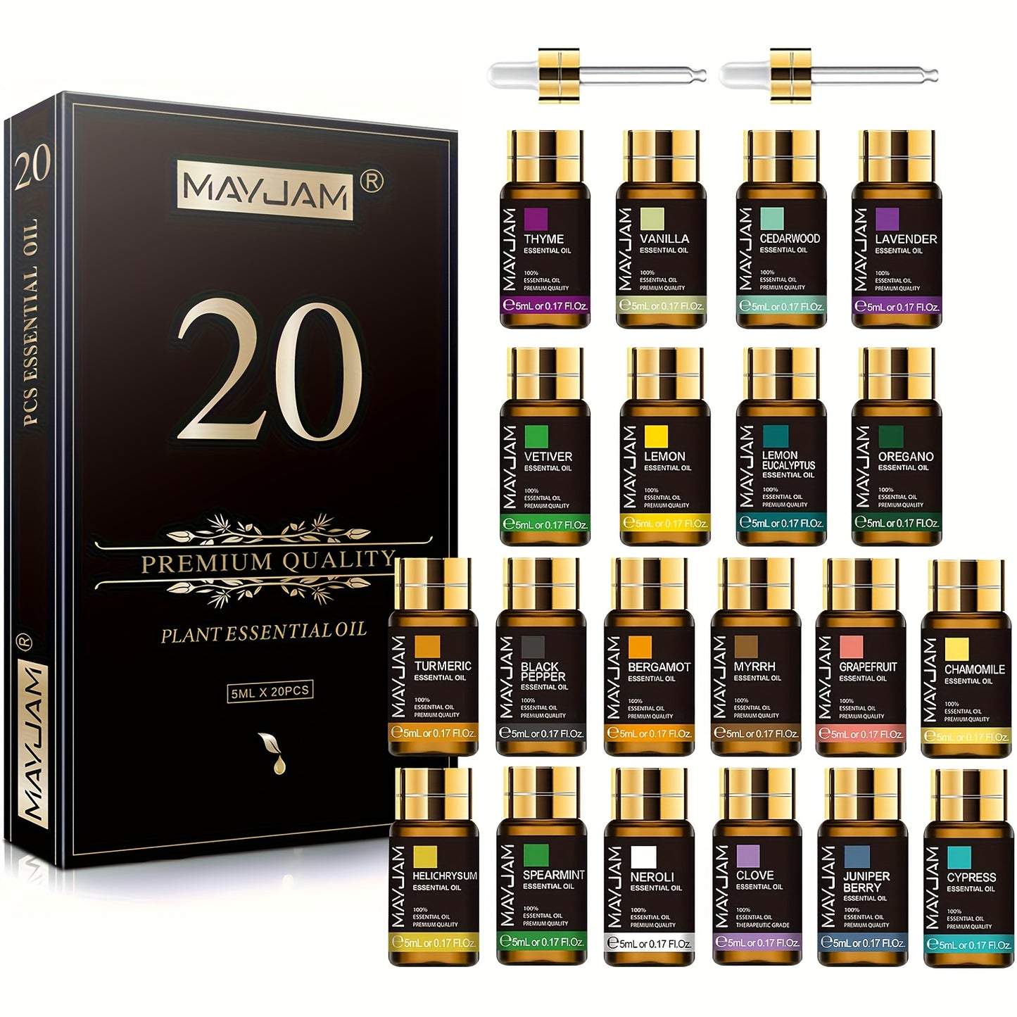 20pcs of MAYJAM Plant Essential Oils Set, 5ml Aromatic Diffusing Oils, Long-lasting Scent, Ideal for Aroma Diffusers, Humidifiers, Oil Burners, Candle Making