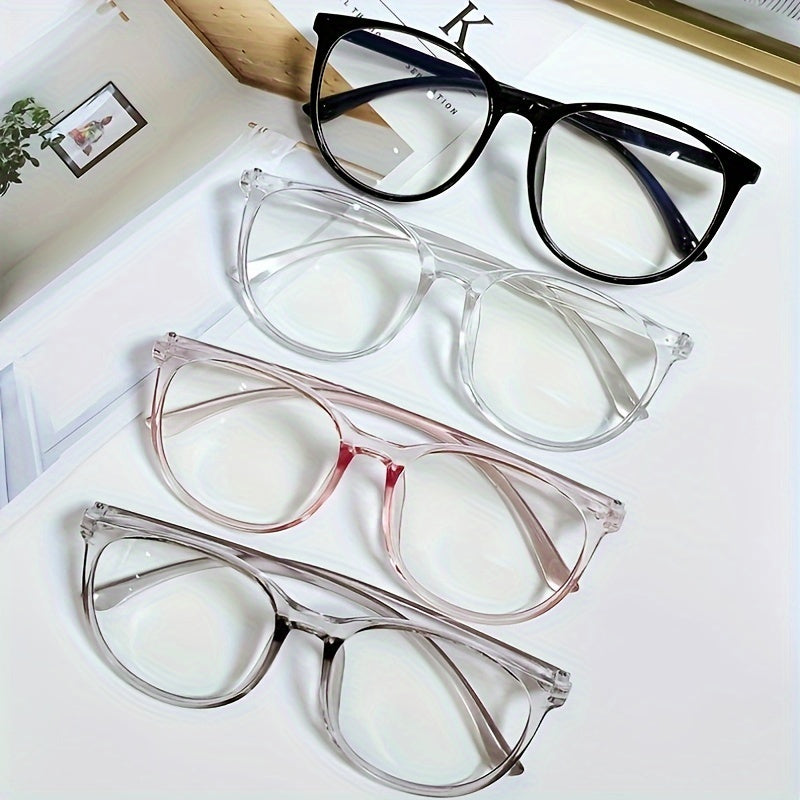 Blue light blocking glasses with anti-fog cloth and oval plastic frame.