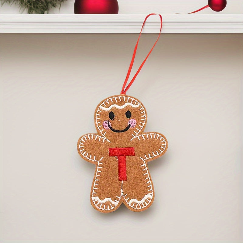 Embroidered gingerbread man ornament for Christmas decoration, made of fabric material. Classic style and no power required. Perfect for home and kitchen use.