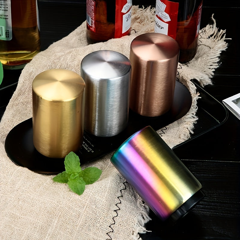 SUS304 Stainless Steel Automatic Push Pull Bottle Opener in Silvery Brushed Aluminum.