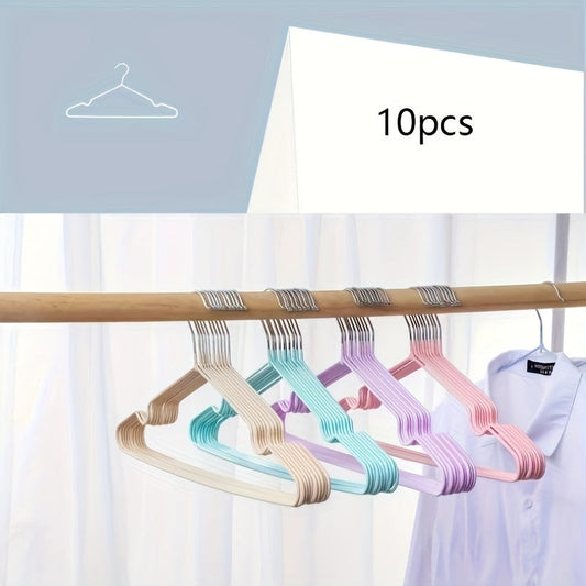 Set of 10 Sturdy Metal Clothes Hangers with Non-Slip Grooves - Space-Saving, Strong Laundry Hangers for Closet Organization