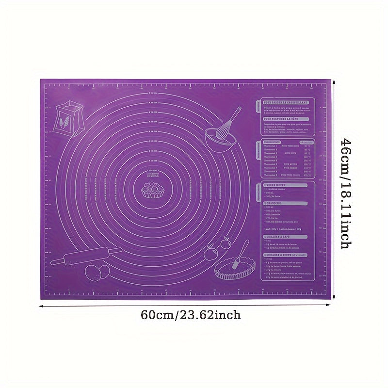 One piece of baking mat with measurements for rolling pastry dough, non-stick table sheet for baking supplies, perfect for rolling out pizza dough or cake batter in the kitchen.