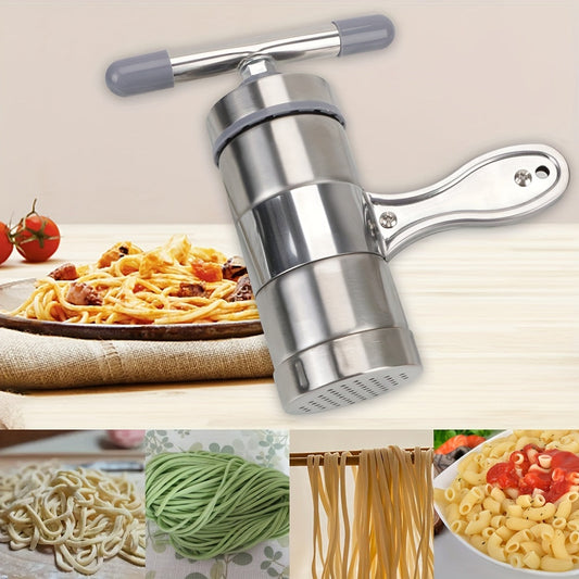 Stainless Steel Pasta Machine with 5 Pressing Moulds for Making Spaghetti and Fruits Juicer - Multifunctional Manual Noodle Maker