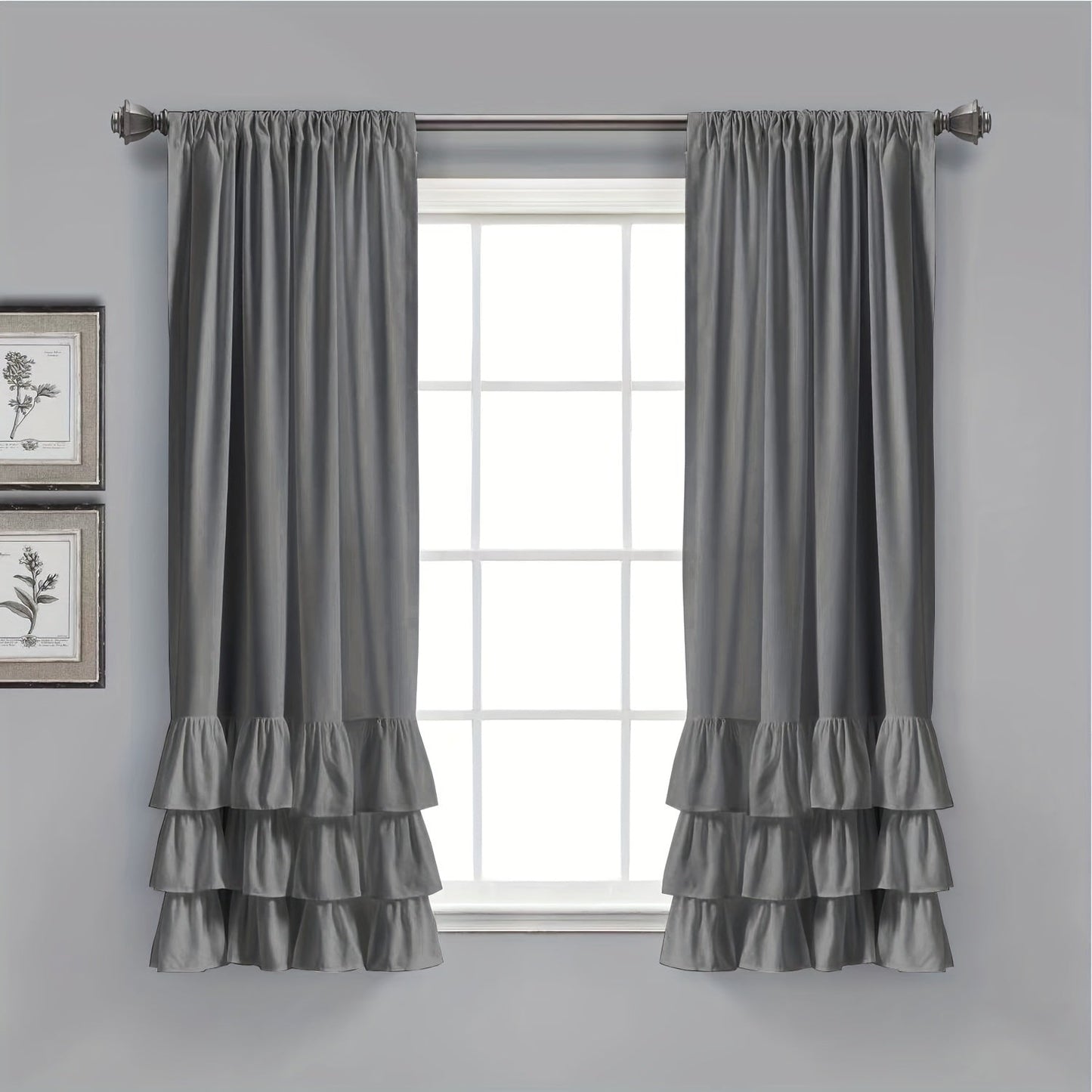 Two heavy-duty pleated lace window curtains for living room decoration. Each curtain measures 132.08cm wide by 213.36cm tall.