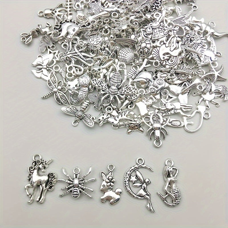 100 pieces of metal mixed jewelry making charms, vintage animal charms for DIY necklace making.