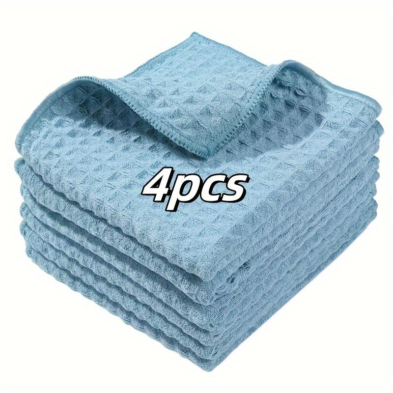 Microfiber Barista Towels Set of 4 - Absorbent and Durable Cleaning Cloths for Coffee Machines and Kitchen Spills - Vintage Gray/Blue Design, Quick-Dry Technology