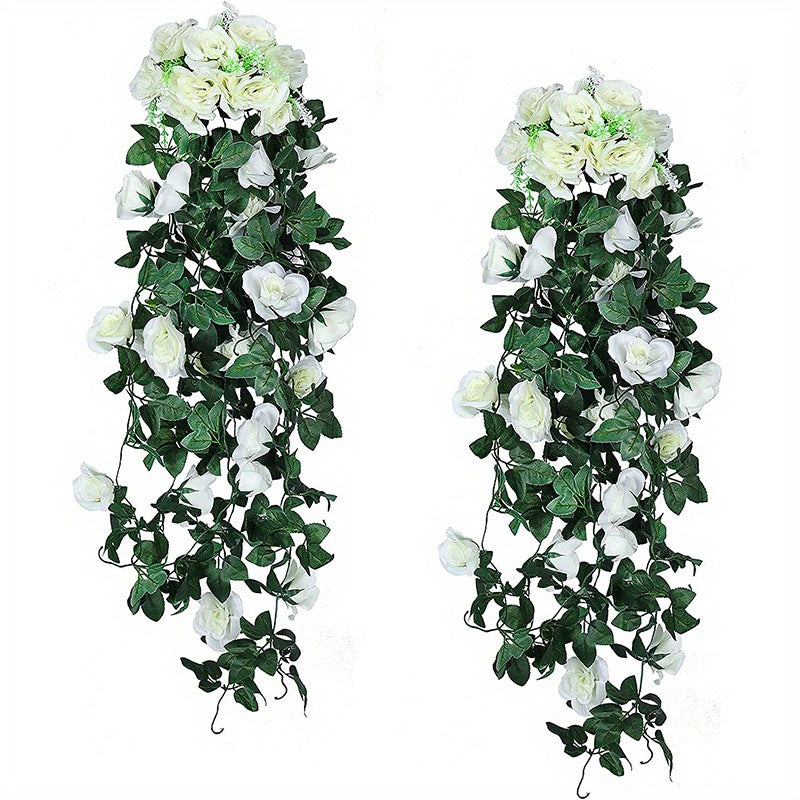 2 Artificial Rose Vine Garlands, 100.58cm each. Ideal for Indoor and Outdoor Decor on Valentine's Day, Mother's Day, Graduation, and Independence Day.