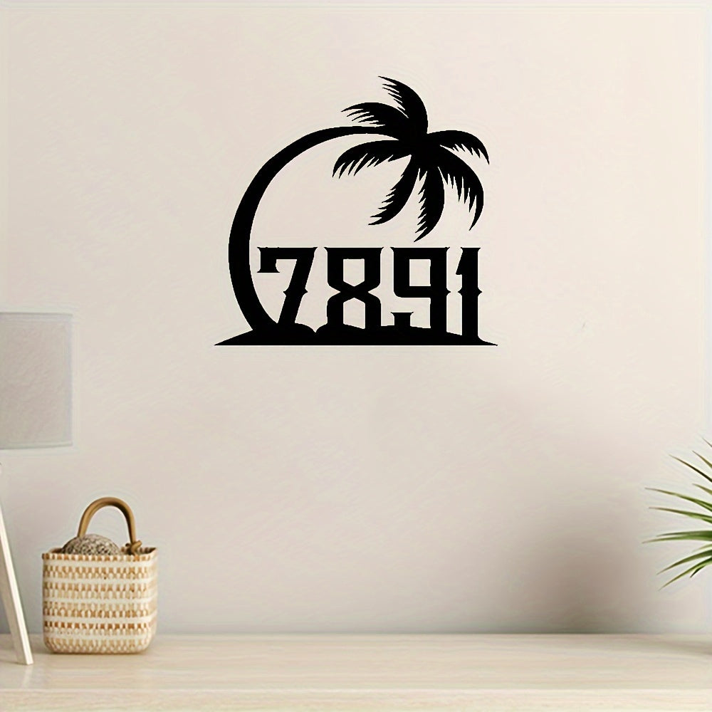 Personalized Tropical Palm Tree Metal Door Sign - Custom Beach-Themed Address Plaque for Durable Home Decor, Suitable for Ages 14 and Up