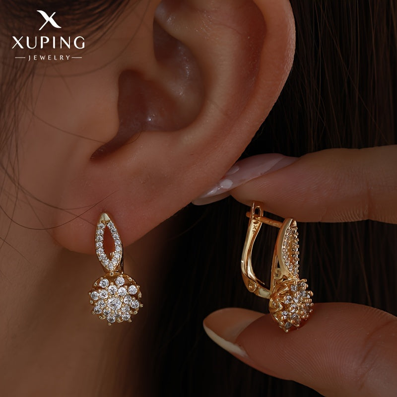 Luxurious XUPING JEWELRY Hoop Earrings Featuring Stunning Zirconia Snowflake Design - 14K Gold Plated for a Simple Yet Elegant Look, Crafted from Copper with Zirconia Inlay, Suitable for Everyday Wear or Special Occasions, A Thoughtful Thanksgiving Day