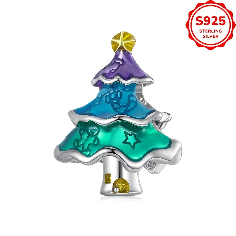 Women's Fashion Bracelet with Colorful Bead Pendant in the shape of a Christmas tree. Made with 925 Silver, weighing 3.8g, this bracelet is perfect for DIY projects, daily wear, parties, music festivals, and Christmas celebrations. It also makes a great