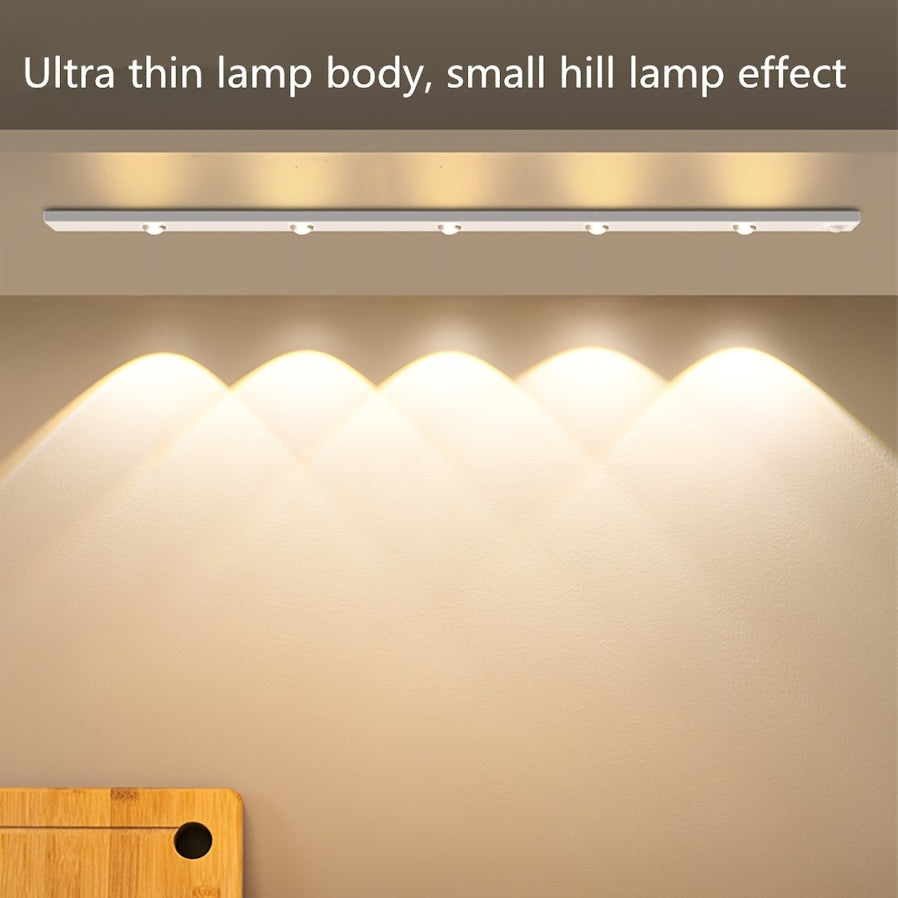 Wireless USB Rechargeable Motion Sensor LED Strip Light with 3 Color Dimming and Sunset Pattern - Ideal for Kitchen, Wardrobe, Cabinet, Bedroom - Ceiling or Wall Mount, Lithium Battery Powered.