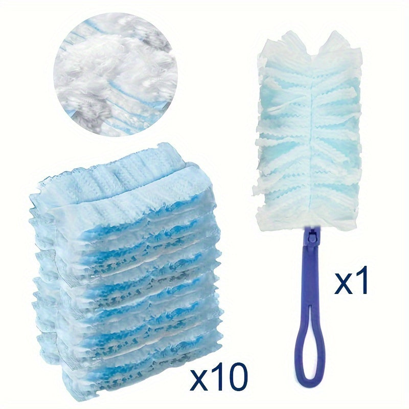 Multi-functional electrostatic dust duster set with disposable cloth, ideal for dusting homes, furniture, cars, keyboards, and other surfaces.