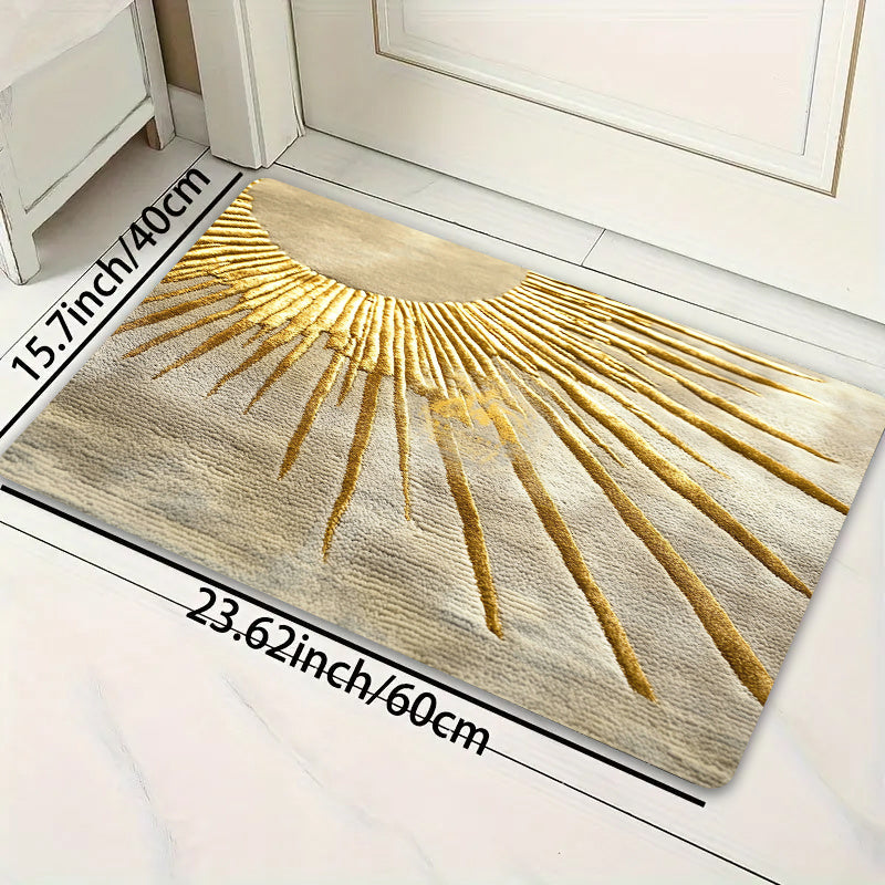 Rectangular Entrance Mat with Sunburst Design - Soft Thick Sponge Indoor Rug, Machine Washable Polyester with PVC Backing, Decorative Carpet for Kitchen, Laundry, Bathroom, Living Room, Bedroom - 1 Piece