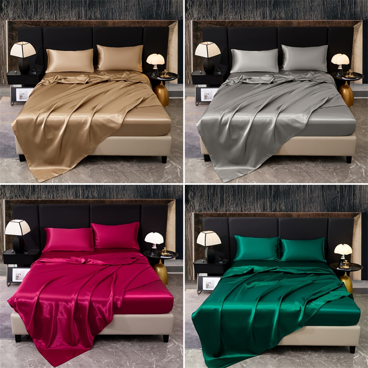 Indulge in the opulence of our 4-piece 80g Light Luxury Silky Satin Bedding Set. This set includes 1 Fitted Sheet, 1 Flat Sheet, and 2 Pillowcases, perfect for elevating your home bedroom, guest room, or hotel. Experience the ultimate in quality and