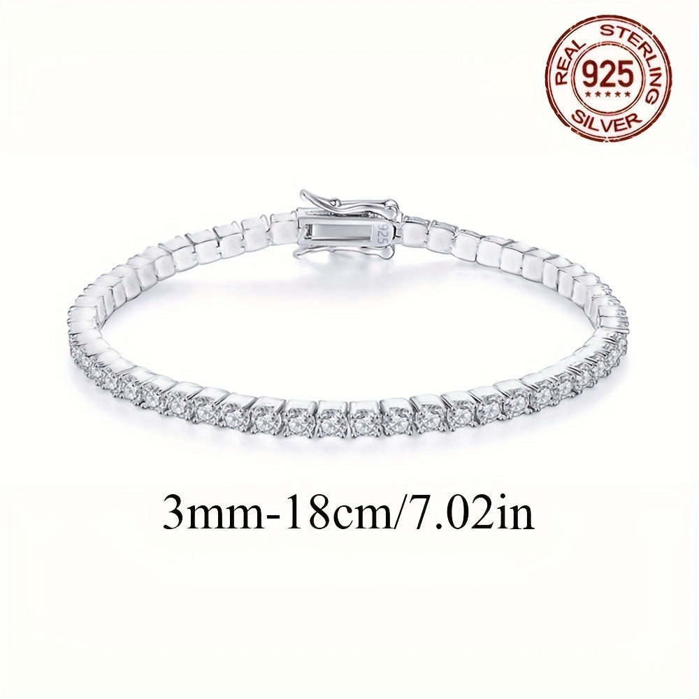 Ajoyib 925 Sterling Silver Tennis Bilaguzuk, porloq oq 3mm kubik zirkoniya toshlari bilan bezatilgan, sezgir teri uchun xavfsiz, ishonchli qisqichli yopilish xususiyatiga ega - 14-fevral, Onalar kuni, yubileylar, tug'ilgan kunlar va bayramlar uchun ideal.