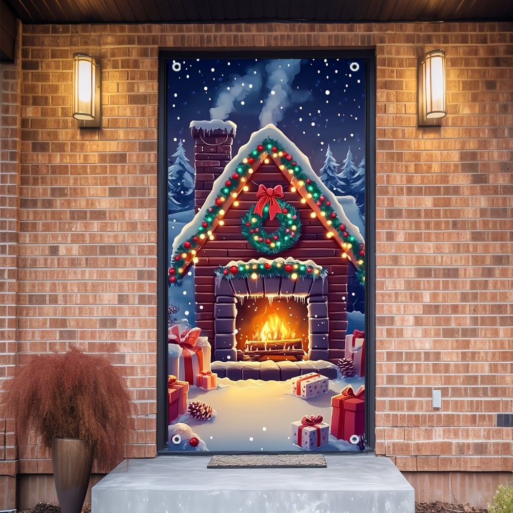 Festive Snowy Fireplace Door Cover - Ideal for Holiday & Winter Events, Infuses Cozy Atmosphere into Every Entryway