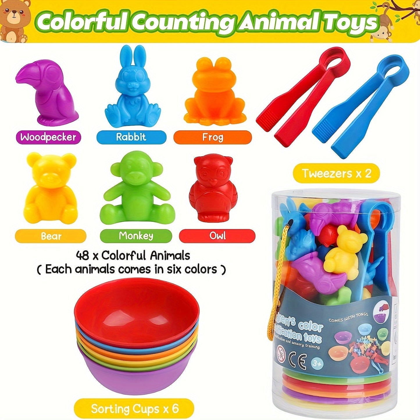 1-Piece Preschool Educational Toy Set - Includes STEM Development Counting & Matching Games and Sorting Bowls for Kids - Made with Durable Plastic Material, Perfect for Christmas, Halloween, or Holiday Gifts.