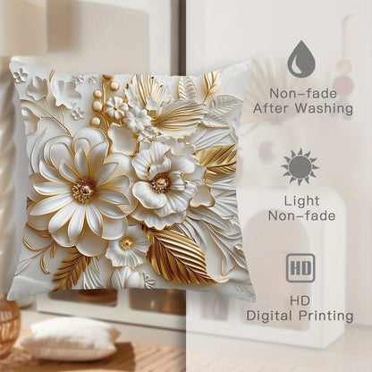 4 velvet throw pillow covers with 3D floral design in white gilt, measuring 45.72*45.72 cm, perfect for summer and autumn living room or bedroom sofa bed decoration.