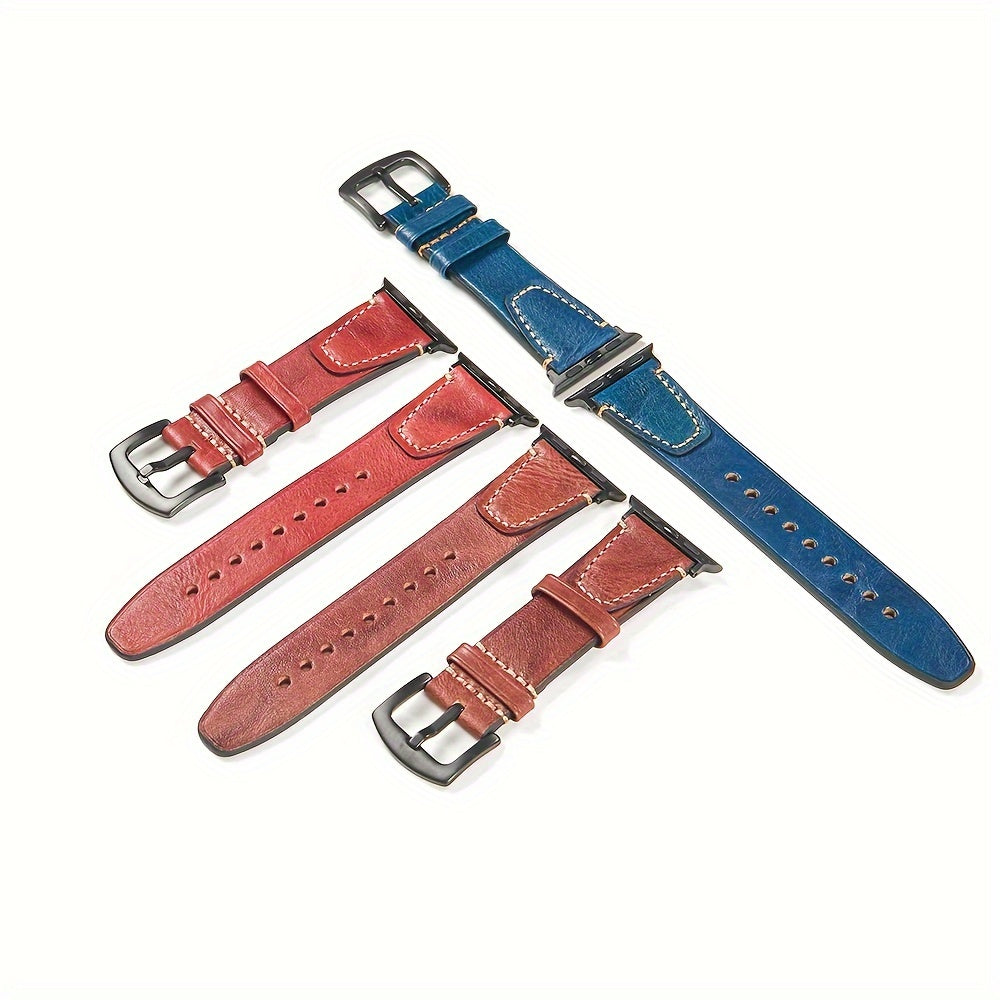 GFHEYE presents an elegant calf leather watch band made from vintage oil wax Italian cowhide. This strap features a tang buckle clasp and is compatible with Apple Watch SE Ultra Series 9, 8, 7, 6, 5, 4, and 3. Perfect for both women and men, this genuine