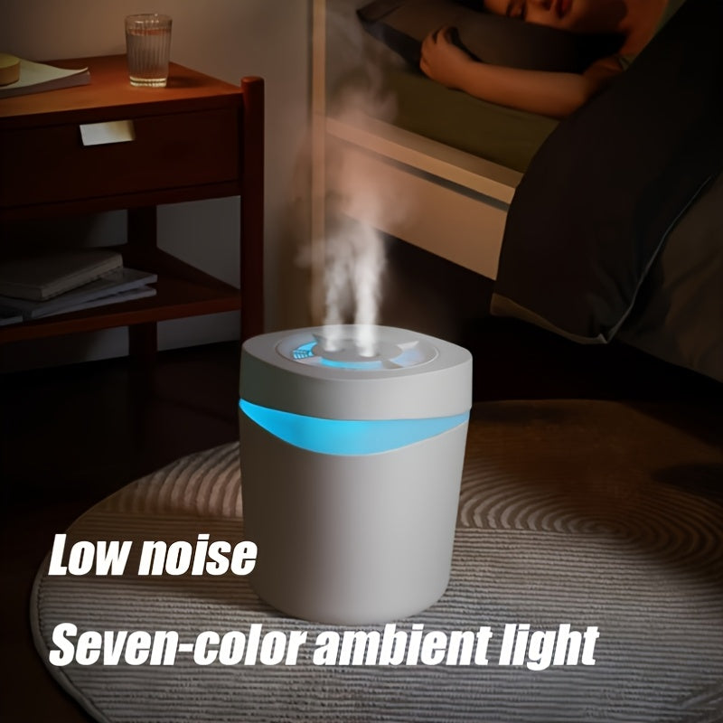 USB-powered 4.0L large capacity humidifier with cool mist. Quiet operation, doubles as aroma diffuser and humidifier with three mist outlets. Non-rechargeable, offers various mist settings