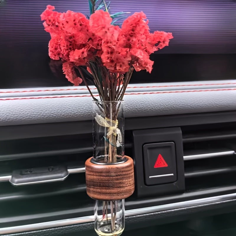 Wooden car vase for center console air outlet decoration, no flowers.