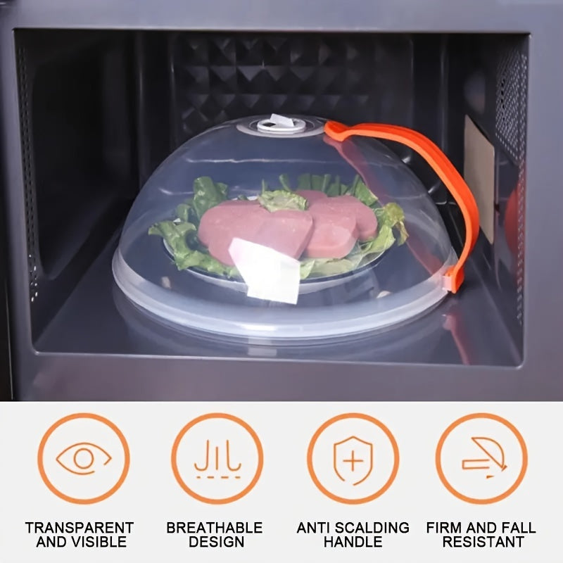 1pc Durable PP Microwave Splash Cover with Easy-Grip Handle - Transparent, Heat-Resistant & Anti-Scald, Reusable Airtight Oven Guard for Mess-Free Cooking.