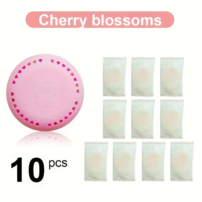 10 Blooming Breeze Air Freshener tablets with long-lasting cherry blossom and lavender fragrance for home and car, closet and wardrobe deodorizer, includes extra shell.