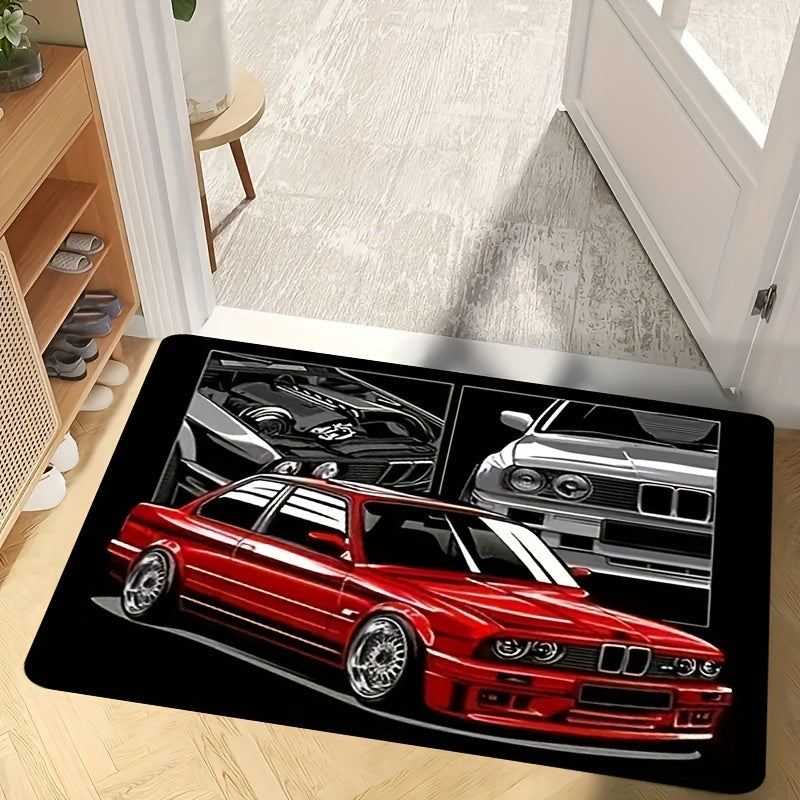 Add a touch of speed to your living room with the 1pc Racing Car Pattern Area Rug. This comfortable and non-slip rug is perfect for the bedroom and can be machine washed for easy maintenance. Use it as a fashion floor mat or doormat to enhance your home