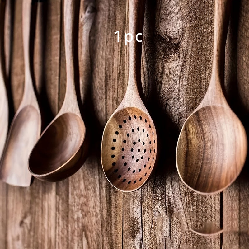 Wooden kitchen utensil set with non-stick spatula, soup spoon, and spoon combo. Durable and high quality for healthy cooking, at a low price. Retailers can be unreliable.