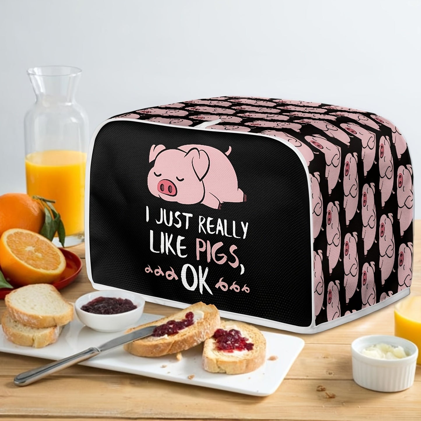 The Classic Pig Print Toaster Cover features 1 piece with 2 wide slots. It is dustproof, anti-fingerprint, and anti-oil, designed to protect your kitchen appliances. This machine washable cover is a high-quality gift for women, safeguarding your small