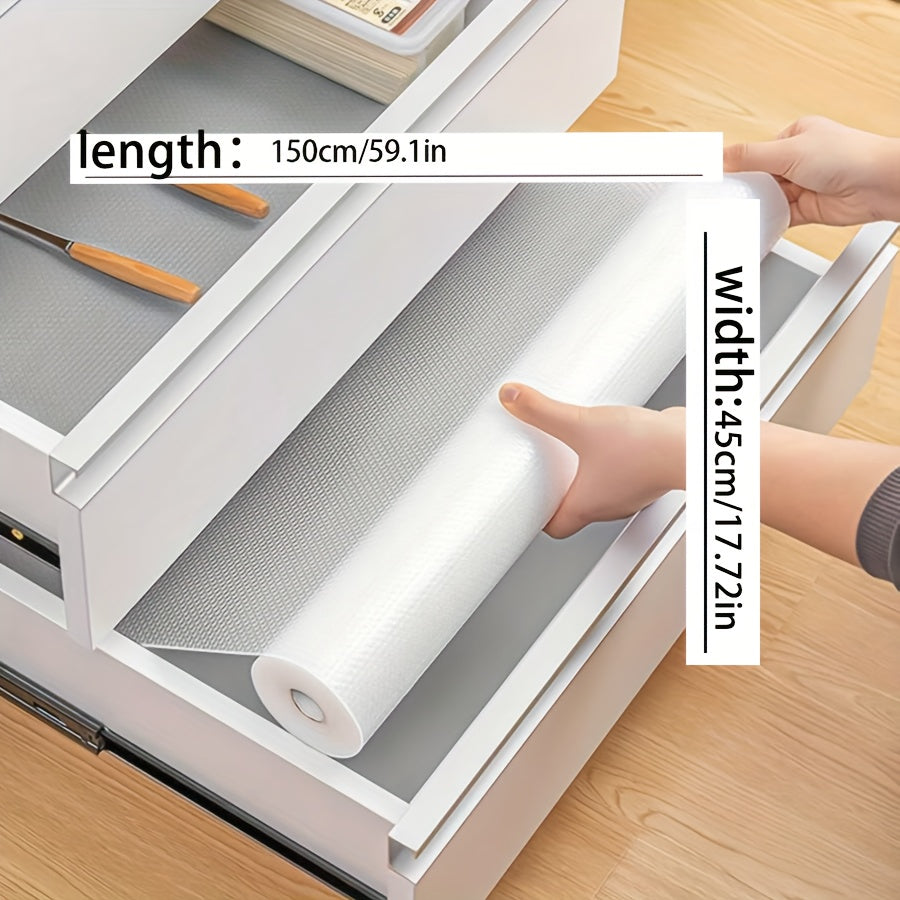 Get your hands on the versatile 1 Roll EVA Non-Slip Drawer Liner with a stylish Dot Bubble Design. This custom-fit liner is washable, waterproof, oil-proof, and moisture-proof, making it perfect for use in the kitchen, cabinet, fridge, or bathroom.