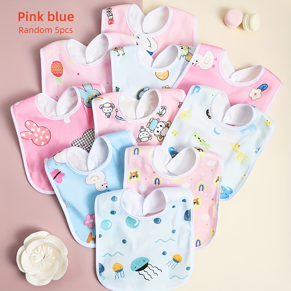 Set of 5 Crystal Velvet U-Shaped Waterproof Baby Bibs with Rice Pocket