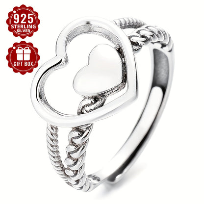 This S925 Sterling Silver Love Ring features a double-layer design with a hemp lace motif, making it suitable for daily wear. It is lightweight at about 2.8g and is perfect for adding a touch of simplicity and versatility to any outfit. This ring is