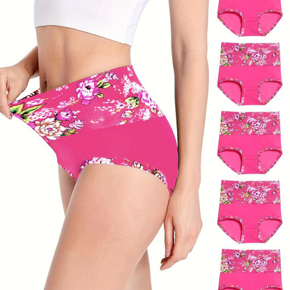 Set of 5 Vibrant Pink Mid-Rise Women's Briefs - Breathable, Stretchy, and Machine Washable