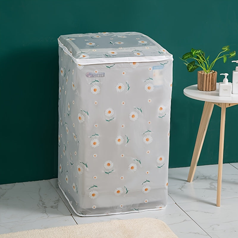 Translucent PEVA Washing Machine Cover fits Front-Loading & Roller Models, with Colorful Pattern Design, for dust protection.