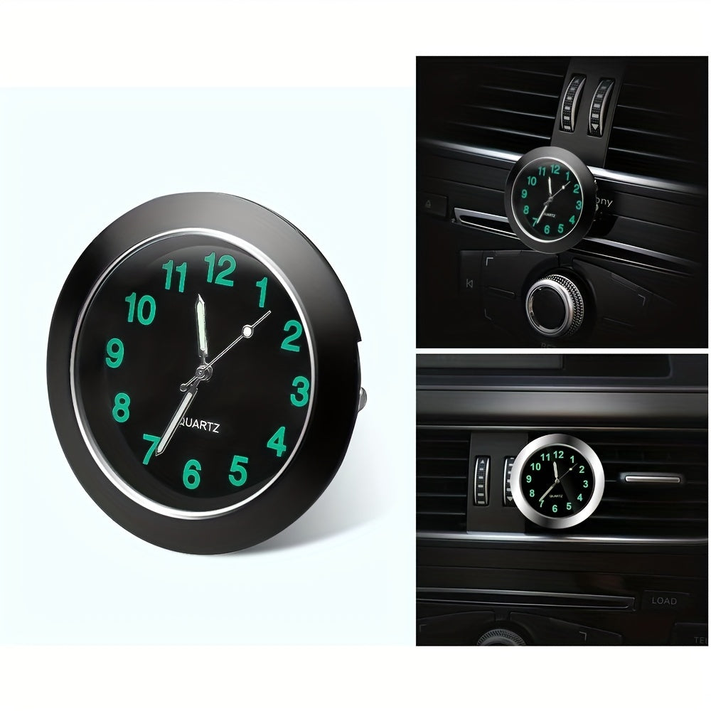 Universal round car clock, stick on electronic dashboard.