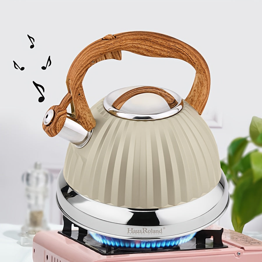 Rustic Wood-handled Stainless Steel Tea Kettle - Quickly Boil Water for Gas & Induction Stoves, Easy to Clean, Lightweight and Durable for Home and Outdoor Use