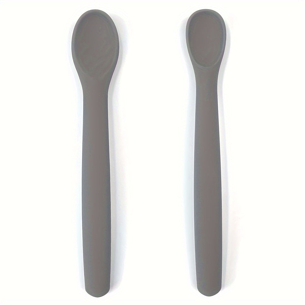 Set of 2 Silicone Feeding Spoons with Soft Tips and Bendable Design for Easy Training, Exceptionally Durable and Chew-Resistant