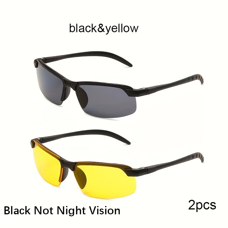 Night vision glasses for outdoor sports and night driving, available in sets of 1, 2, or 4, for men and women. Fashionable semi-rimless design.