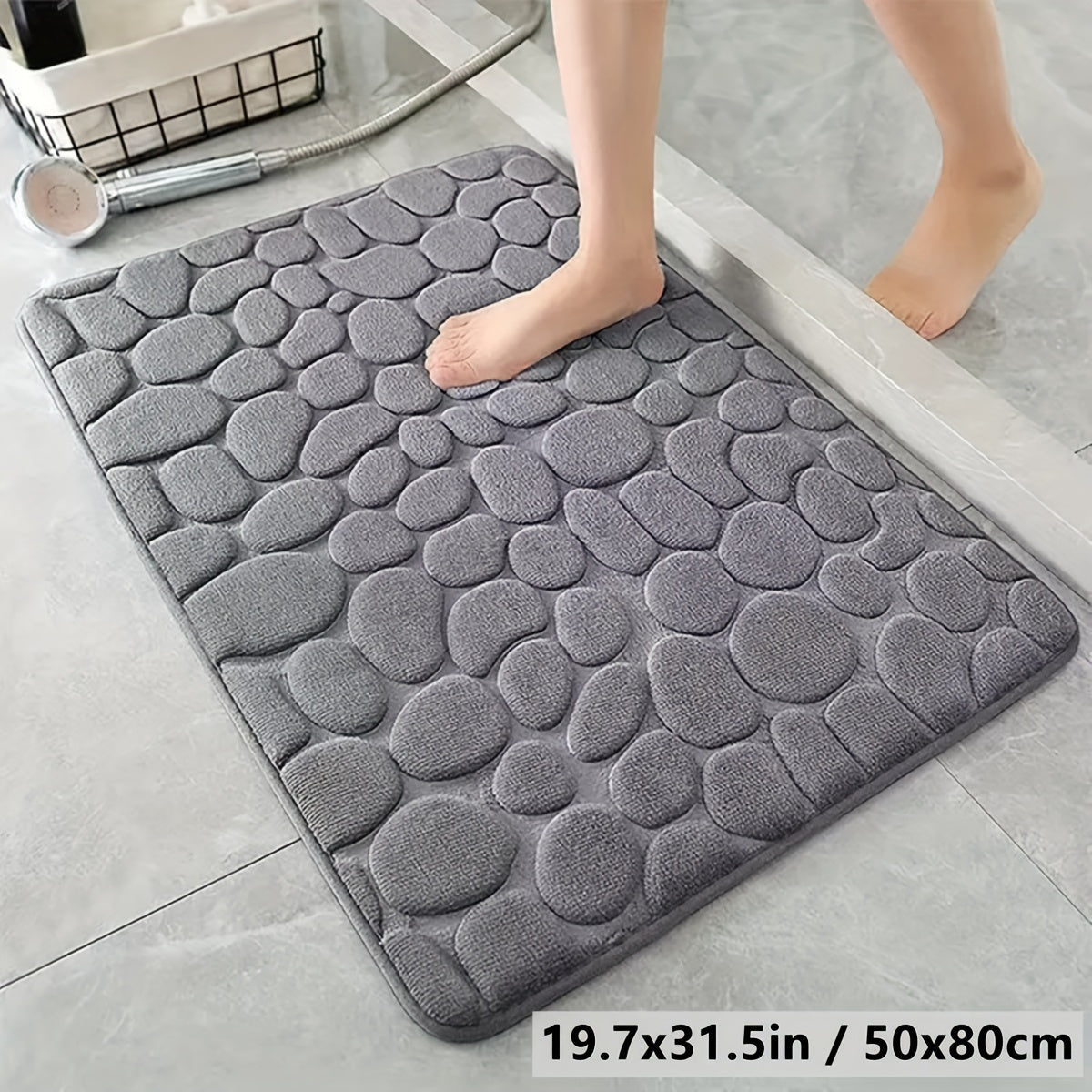 Cobblestone Embossed Bathroom Bath Mat - The Perfect Addition to Your Shower Room! This machine washable bath rug is designed for rapid water absorption, with a non-slip backing for added safety. Keep your bathroom floors dry and comfortable with this