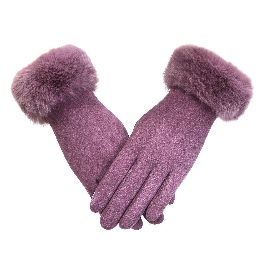 Chic Plush Cuff Gloves in Solid Colors, Thick and Warm Touchscreen Gloves for Autumn and Winter, Coldproof Split Finger Gloves with an Elegant Design