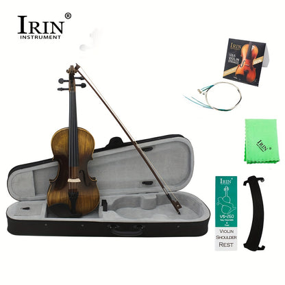 IRIN AV-207 Glossy Violin with Basswood Chin Rest, Precision Pegs, Clear Layers - Deep Brown Finish, Lightweight & Durable Design for Enhanced Sound Quality, Includes Accessories