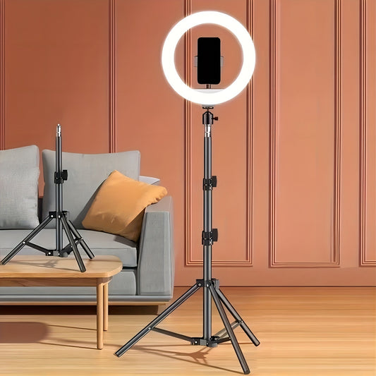 10-Inch Selfie Ring Light with Tripod Stand and Phone Holder, perfect for photos, videos, and Zoom meetings.