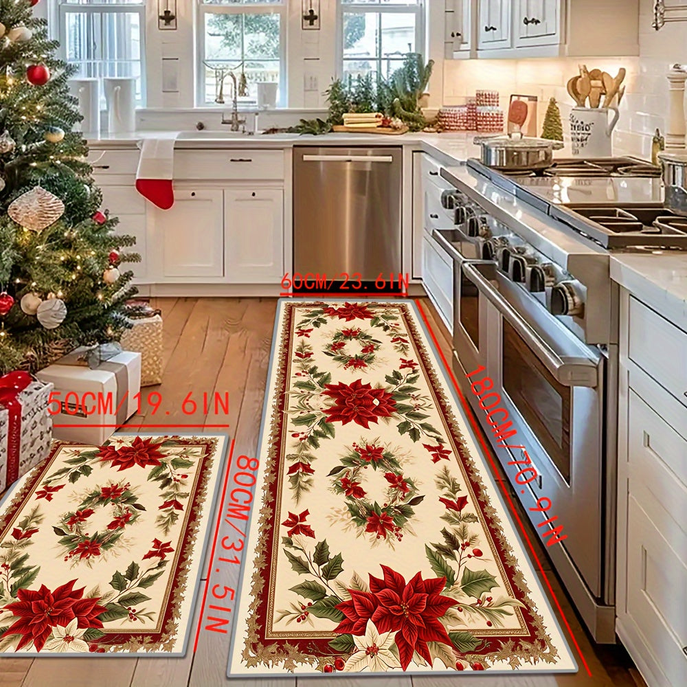 Indulge in the opulence of our Crystal Velvet Christmas Mat, boasting a plush 850g/m² weight and a luxurious 6mm thickness. Adorned with a stunning Poinsettia Flower design, this non-slip and dirt-resistant mat is incredibly soft and comfortable for any