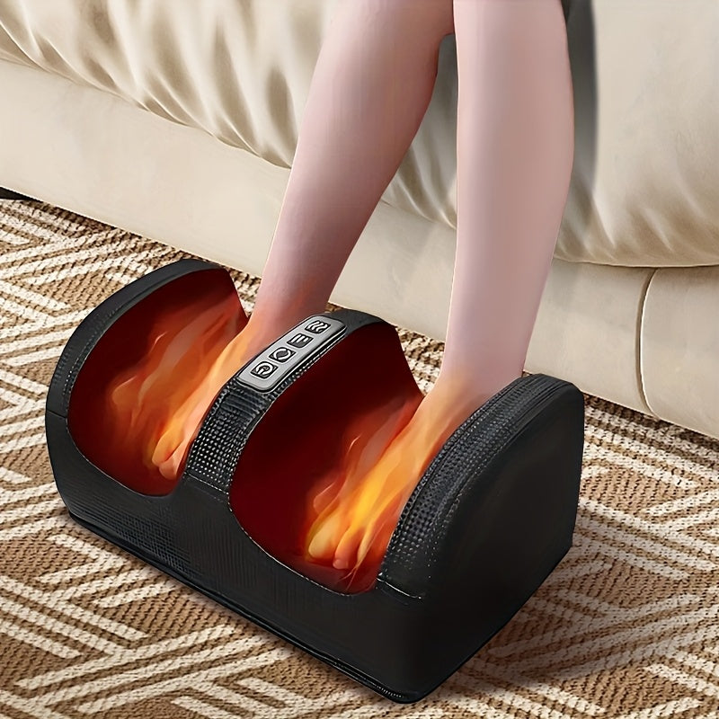 Plugpowered heated foot massager with black textured design and red heart-shaped balloons, ideal gift for Father's Day or Mother's Day for improved circulation and relaxation.