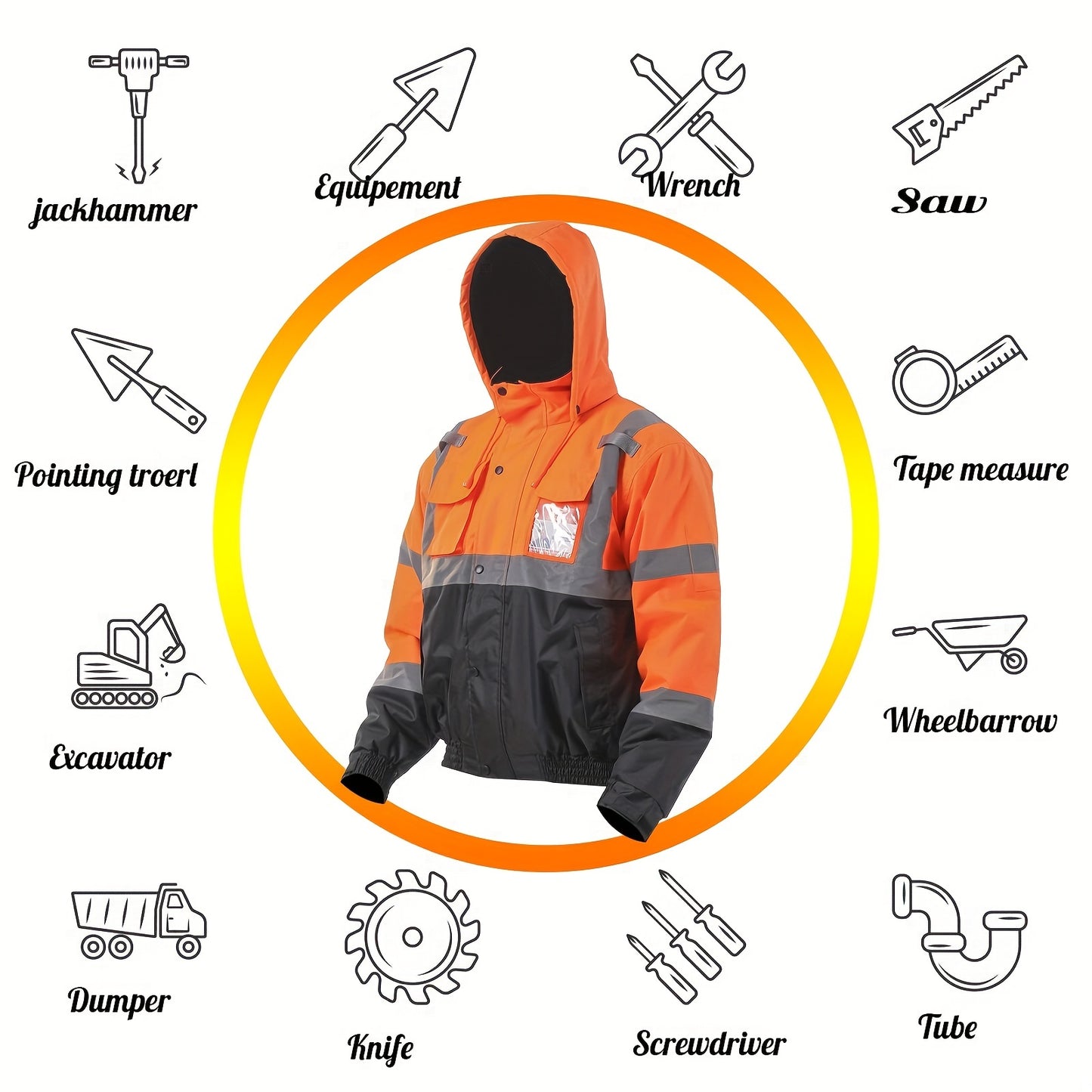 High visibility reflective safety jackets with pockets for men and women, waterproof and suitable for cold weather construction work. Work coats by DP Safety.